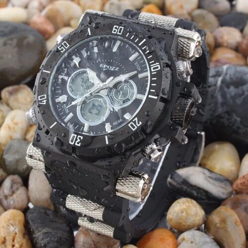 EPOZZ Big Dial Mens Quartz Watch Military Sport Male Clock Punk style LED Display Rubber Strap Relogio Masculino Waterproof