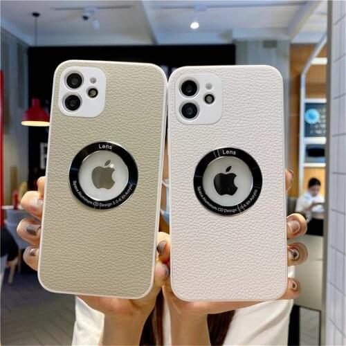 Luxury Solid Color PU Leather Silicone Phone Case For iPhone 11 12 Pro Max X Xs XR 7 8 Plus Se2020 Hollow out Metal Ring Cover