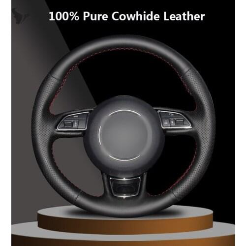 Hand-stitched Black Genuine Leather Steering Wheel Cover for Audi S1 (8X) S3 (8V) Sportback S4 (B8) Avant S5 (8T) S6 S7 RS Q3