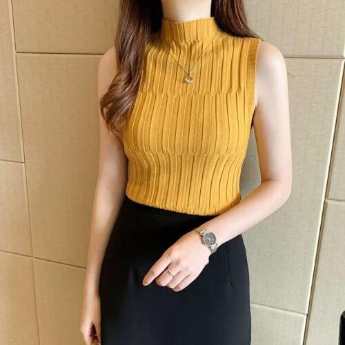 Preppy Style Neck Knitted Sweater Vest Vintage Sleeveless Sexy Y2K Tank Sweater Jumper Autumn Fall Fashion 2020 Women Clothes