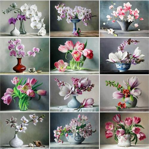 Evershine 5D DIY Diamond Painting Orchid Mosaic Art Diamond Embroidery Flowers Picture Of Rhinestones Vase Handmade Gift