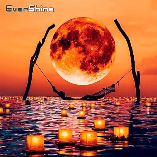 EverShine Full Square Diamond Painting Landscape Mosaic Art Set Diamond Embroidery Moon Rhinestone Pictures Sunset Home Decor
