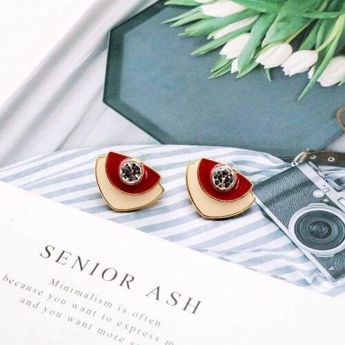 Geometric Red Ivory Ename Mixed Elegant Cute Earrings