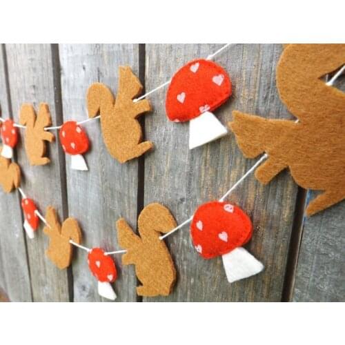 Squirrel mushroom nursery room felt Garlands buntings Christening wedding birthday bridal baby shower Church decor banners