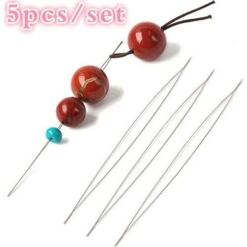 5PCS Opening Curved Beading Needles Stainless Steel Tools Pins for bead Threading String Cord Easy Jewelry Making