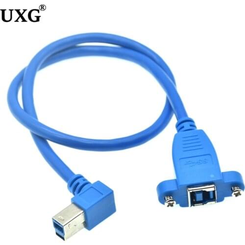 USB 3.0 Extension Cable B Type Male to Female Right Angle 90 Degree Data Cable with Screw Lock Panel Mount 0.5m