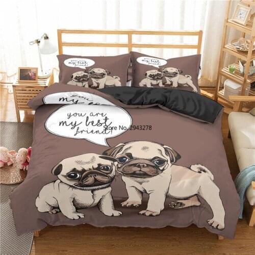 Cartoon 3D Printed Pug Dog Bedding Set Pet Dogs Lovely Kids Adult Bed Set Duvet Cover King Queen Size Comforter Home Decor Linen