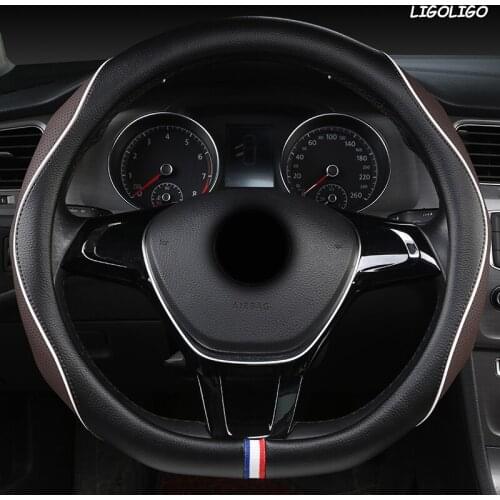 LIGOLIGO Leather Car Steering Wheel Cover For Jaguar XF XE F Pace XJ X-type Ruitar E Pace Emblem S-type