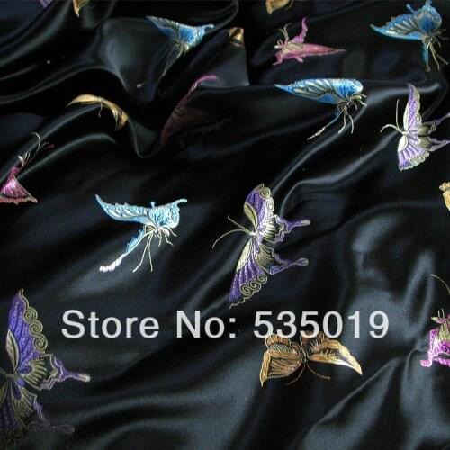 Beautiful multicolour black-matrix butterfly woven damask traditional silk tuanse fabric meters cheongsam kimono textile fabrics