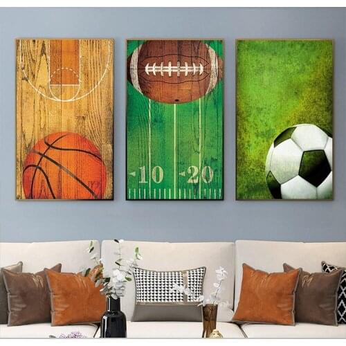 Retro Creative Sports Field Canvas Painting Basketball Court Football Rugby Field Poster Home Bedroom Wall Decoration Pictures
