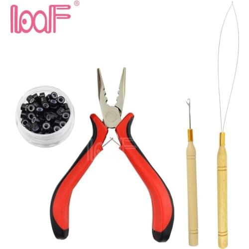 LOOF HOT Microrings Links Beads 100pcs+3 Holes Pliers 1pc+Pulling Needle 1pc+Crochet Needle 1pc For Hair Extensions Tools Kits