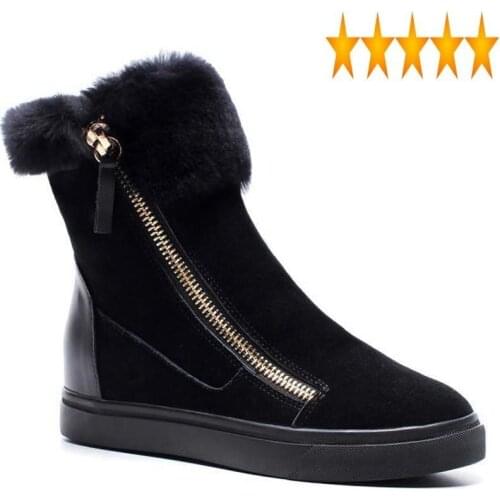Fashion Winter Women Snow Street Double Zip Fur Flat Shoes Sweet Pink Round Toe Warm Platform Ankle Boots Oversize 42