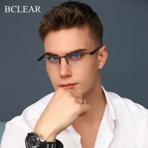 BCLEAR Half Rim Alloy Optical Eyeglasses Frame Male Flexible Plastic TR-90 Temple Legs Business Casual Men Eyewear Fashion 2020