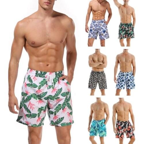 Men Quick Dry Summer Swim Trunks Coconut Tropical Leaves Board Shorts Swimwear Drawstring Beach Trousers with Pockets