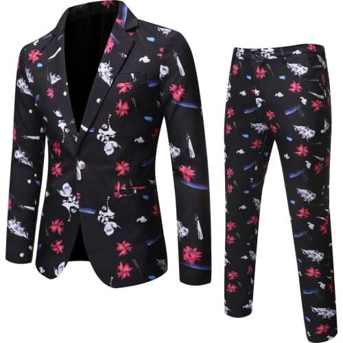 2021new men spring print fashion business suit jacket two-piece suit casual suit fashion mens suit jacket mens suit with pants
