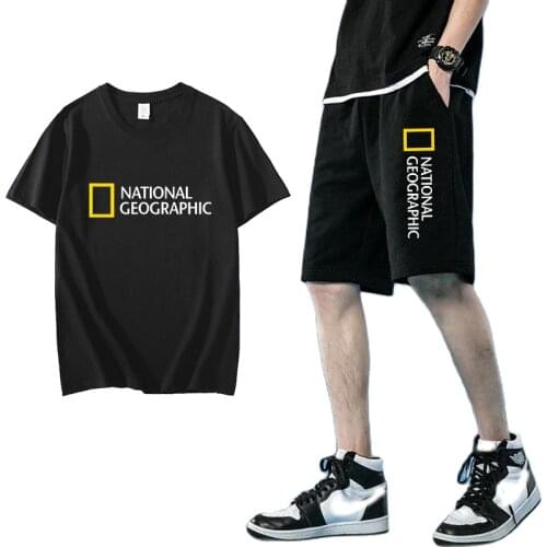 2021 summer new national geographic indication brand casual sportswear T-shirt + pants two-piece 100% cotton breathable suit