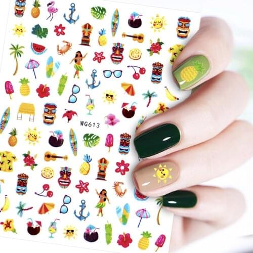 New Nail Sticker Summer Sea Life Nail Art Sticker Leaf Sexy Girl Nail Art Self-adhesive Flower Tattoo Slider Nail Art DIY Tool