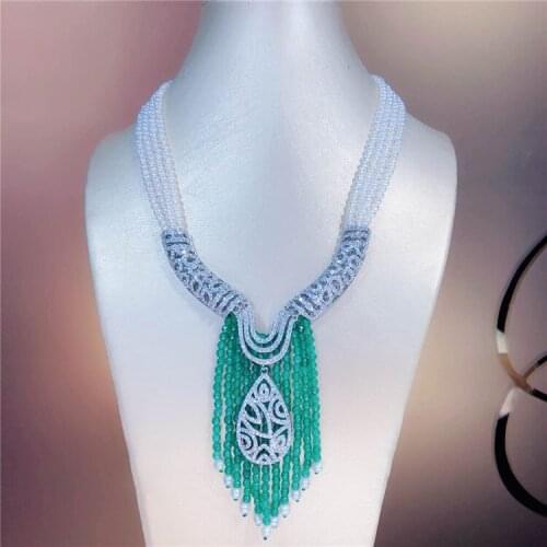 Hand knotted luxury multilayer natural 3-4mm white freshwater pearl necklace micro inlay zircon accessories fashion jewelry