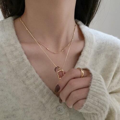 Double Layer Geometric Hollow Rectangle Pendant Necklaces Vintage Gothic Style Necklaces For Women Jewelry Gifts