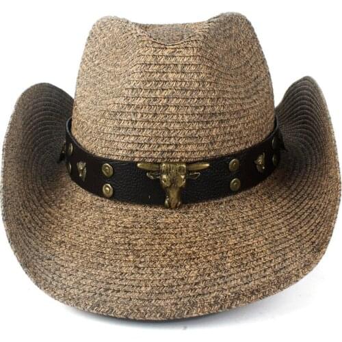 Retro Women Men Hollow Western Cowboy Hat Lady Dad Beach Sombrero Hombre Straw Panama Cowgirl Jazz Sun Cap Size 56-58CM