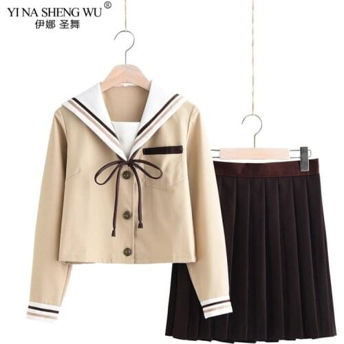High School Dress Lolita Summer Apricot Skirt Set JK Uniforms Japanese Style Top+Skirt+Tie+Socks Girls Anime Cosplay Sailor Suit