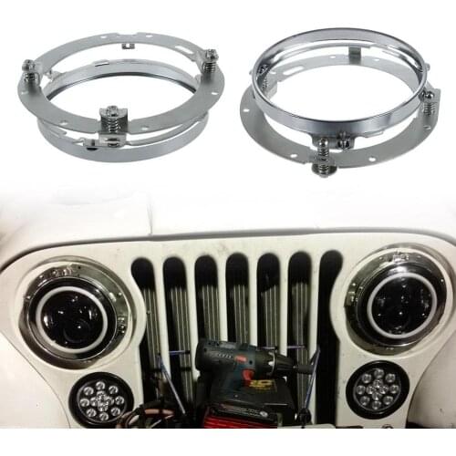 Universal 7" Round LED Headlight Bracket Chrome Ring Mounting for Headlight Mount for 2007-2017 Jp Wrangler Harley Davidson
