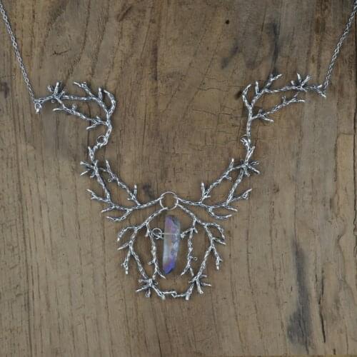 Vintage Raw Quartz Branches Necklace Witch Fantasy Forest Jewelry