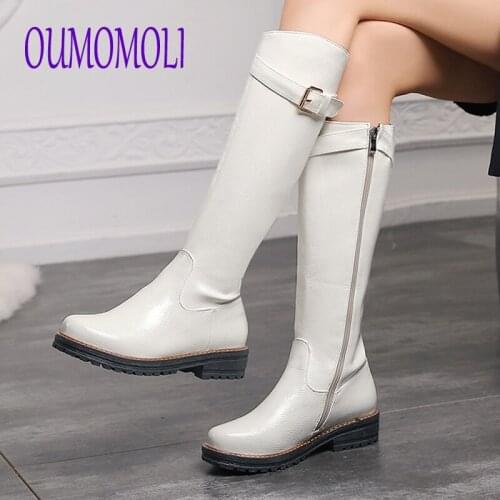 Pu Leather Long Boots Sexy Woman Motorcycle Boots Belt Strap Metal decoration buckle Square heel heel Knee High Boots V378