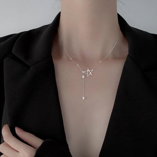 Star Tassel Dainty Clavicle Chain 925 Sterling Silver Pendant Necklace For Women Fashion Aesthetic Jewelry Girlfriend Gifts