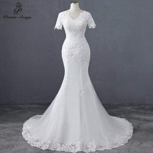 Appliques short sleeve style mermaid wedding dress wedding gowns marriage bride dress vestidos de novia robe de mariee