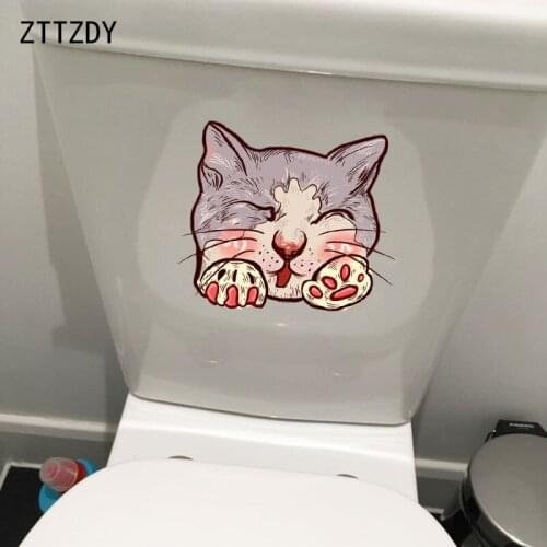 ZTTZDY 23*20.3CM Cute Cat Head Toilet Sticker Wall Decal Fun BedRoom Home Decor T3-0390