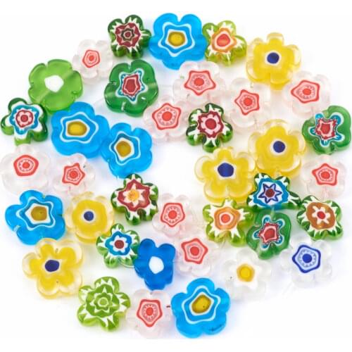 Pandahall 10 Strands 6mm 8mm Handmade Millefiori Glass Flat Round Bead Spacer Bead for Jewelry Making Decorate Accessories