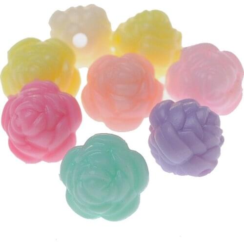 14mm 520pcs/Lot 3D Rose Flower Shape Acrylic Jewelry Beads DIY Ornament Accessories Pastel Colors Plastic Necklace Floral Beads