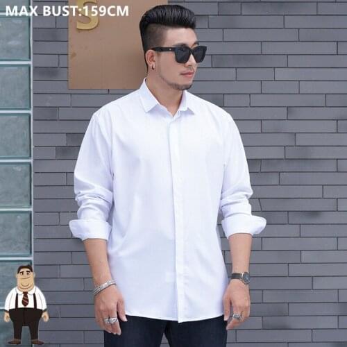 150KG Loose Business Shirt Dress Men White Button Up Long Sleeve Black Plus Size Man Clothes Oversized Office Turn-Down Blouse