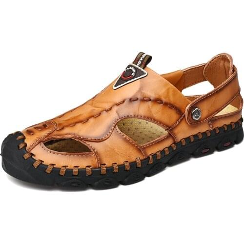 2021 New Fashion Genuine Leather Men Sandals Summer Shoes Breathable Lightweight Comfort Men Beach Sandals Plus Size