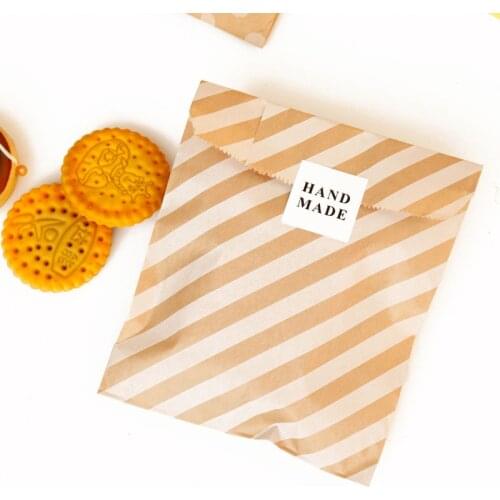 25pcs Kraft Paper Gift Bag Candy Dragee Popcorn Bag Brown White Wave Dot Packing Pouch Wrapping Wedding Birthday Party Supplie