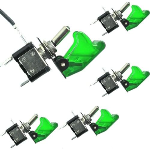 5Pack 12V Car Green blue red white yellow Cover LED Light Rocker Toggle Switch SPST Control ON/OFF