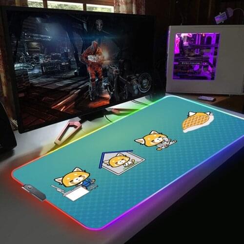 Aggretsuko Anime Mouse Pad Gamer Mousepad RGB Keyboard Mause Ped Gaming Laptop Rubber Mat LED Computer Desk Mouse Mats Xxl Mice