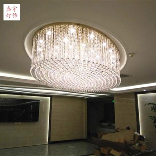 Large hotel engineering lights non-standard custom oval hall led chandelier rectangular sales department crystal lights