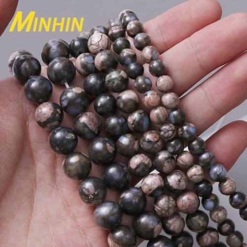 MINHIN Natural Blue Flash Beads Smooth Loose Round Stone 6/8/10mm Pick Szie for Jewelry DIY Making Bracelet Necklace