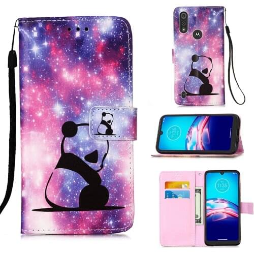 Colorful Painted Leather Cover For Motorola Moto E6s 2020 Magnetic Stand Cases Card Pocket Flip Protective Covers