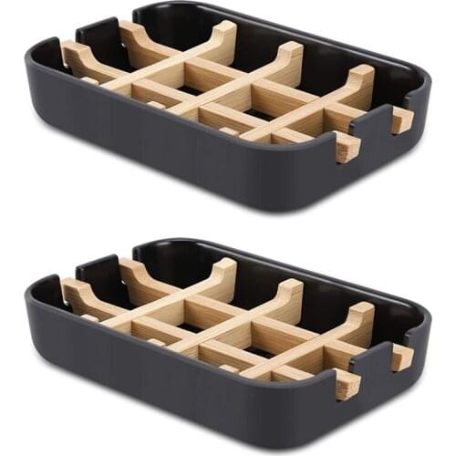 Two Pack Wooden Soap Dishes for Bathroom Bar Soap Holder Shower Soap Holder Sink Deck Bathtub Shower Tray