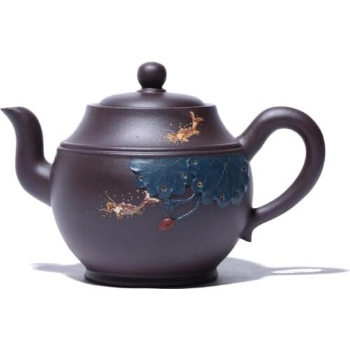 Purple Clay Teapot Supply Famous Hand-painted Flower Teapot Lotus Pond Appeal Large-capacity Purple Clay Teapot Kung Fu Tea Set