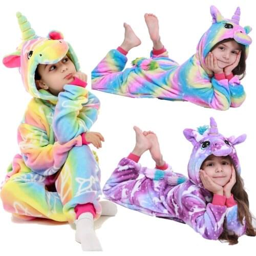 Flannel Unicorn Kigurumi Pajamas for Kids Girls Unicorn Pajamas Boys Panda Tiger Zebra Animel Kigurumi Pajamas Pyjamas