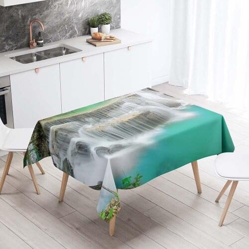 Graceful Rectangular Tablecloth 3D Printing Stream Scenery Pattern Table Decoration For Dining Table