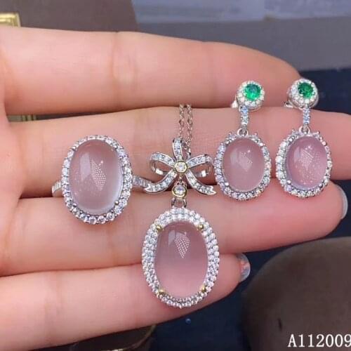 KJJEAXCMY fine jewelry 925 sterling silver natural Rose Quartz earrings ring pendant classic ladies suit support testing