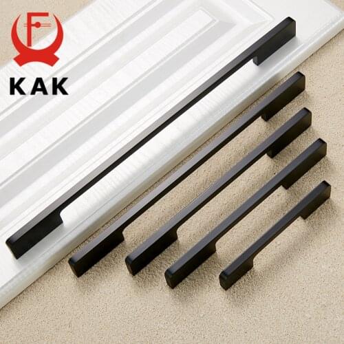 KAK 5PCS Black Cabinet Handles Solid Aluminum Alloy Kitchen Cupboard Door Handle Pulls Drawer Knobs Furniture Handle Hardware
