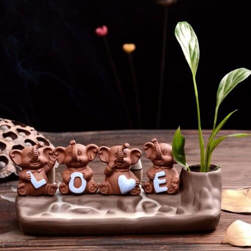 LOVE Cute Elephant Ceramic Censer Home Decor Creative Smoke Backflow Incense Burner The Monk Incense Holder