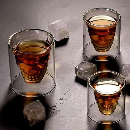 Coffee Mug Double-Layered Transparent Crystal Skull Head Glass Cup For Household Whiskey Wine Vodka Bar Club Beer Wine Glass