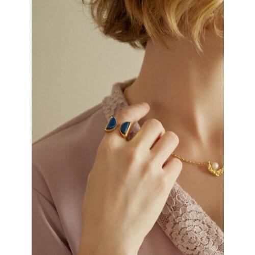 Brass With 18 K Gold Retro Natual Stone Rings Women Jewelry Punk Designer Club Cocktail Party Japan Korea Fashion